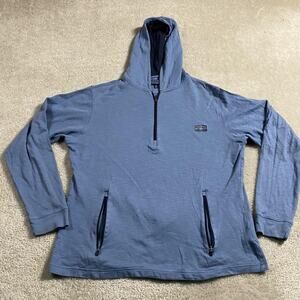 Fish Hippie Marlin Hood Hoodie Mens M Blue 1/4 Zip Lightweight Pullover Pockets